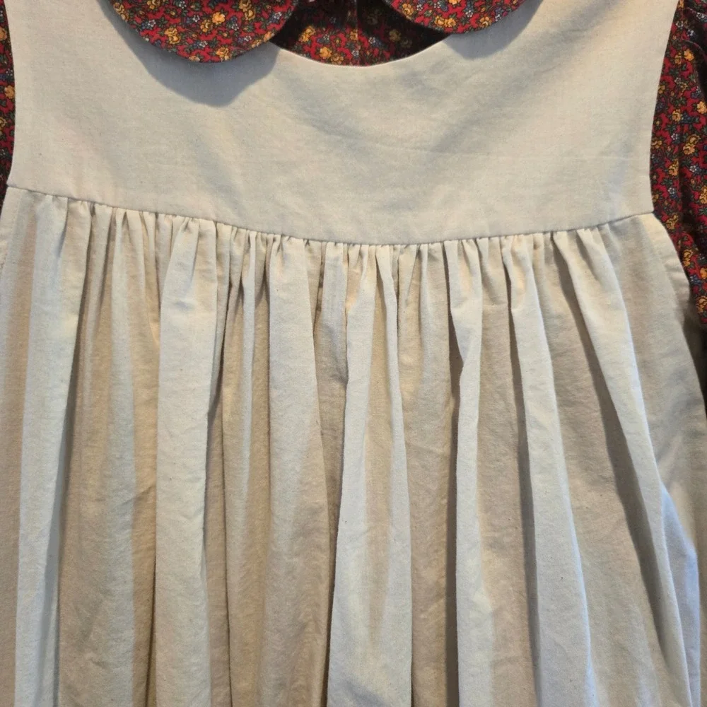 Girls Prairie Dress Pinafore Set 12 Floral Pioneer Handmade Burgundy Cream
